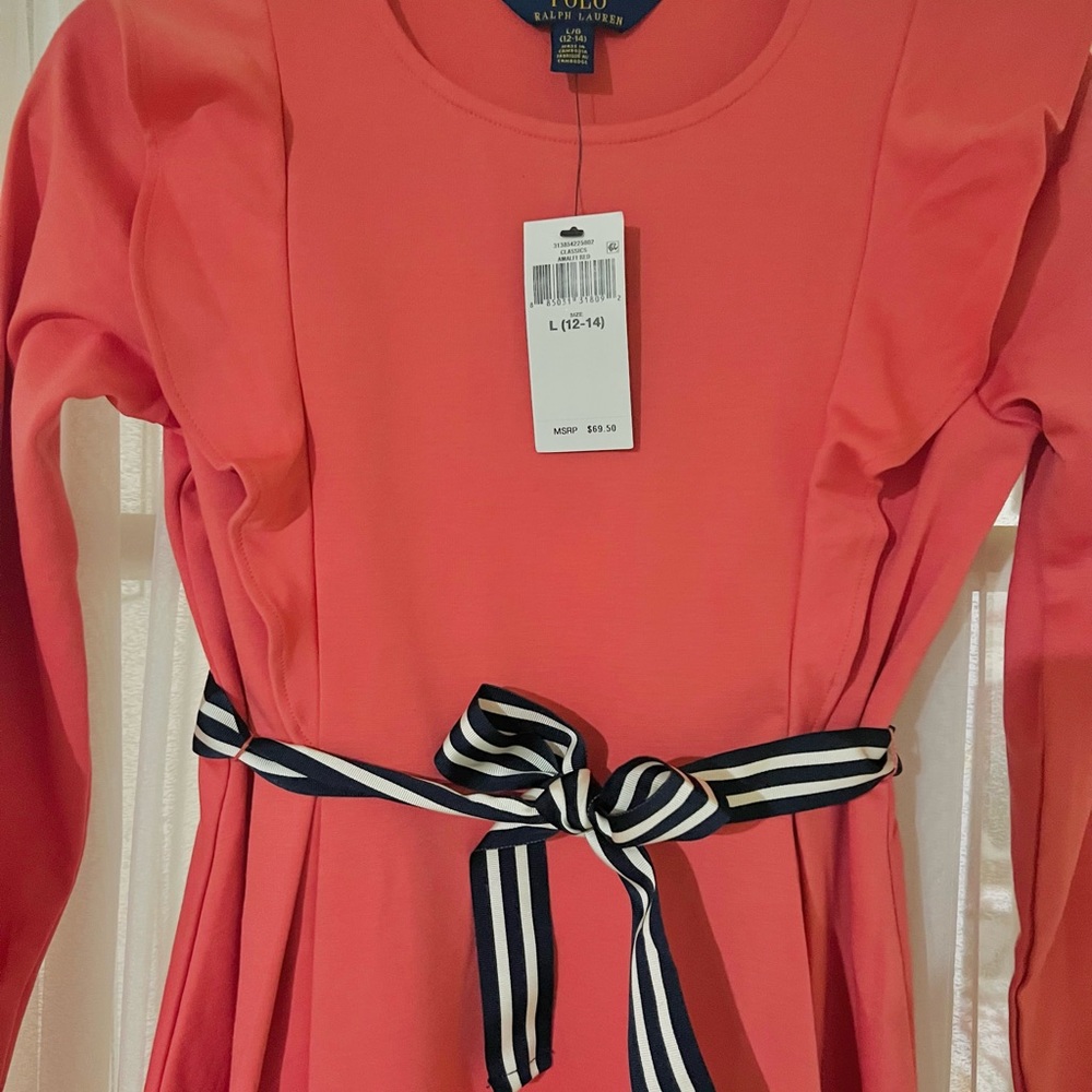 Polo Ralph Lauren Girls dress Coral Belted NWT - Picture 8 of 9